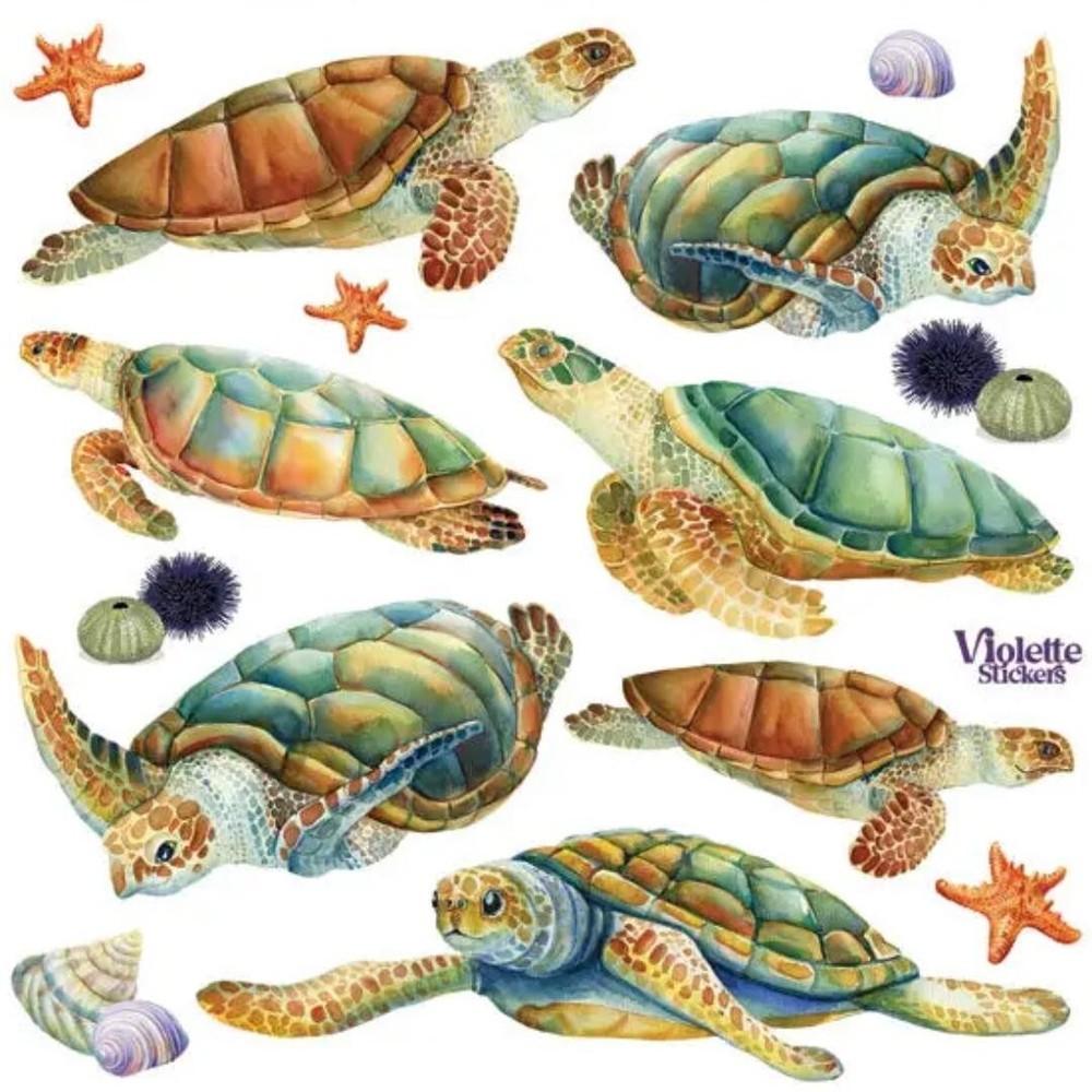Violette Stickers – Sea Turtles – 1 Sea Life Sticker Sheet – Stationery Crafts