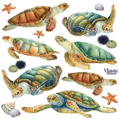 Violette Stickers – Sea Turtles – 1 Sea Life Sticker Sheet – Stationery Crafts