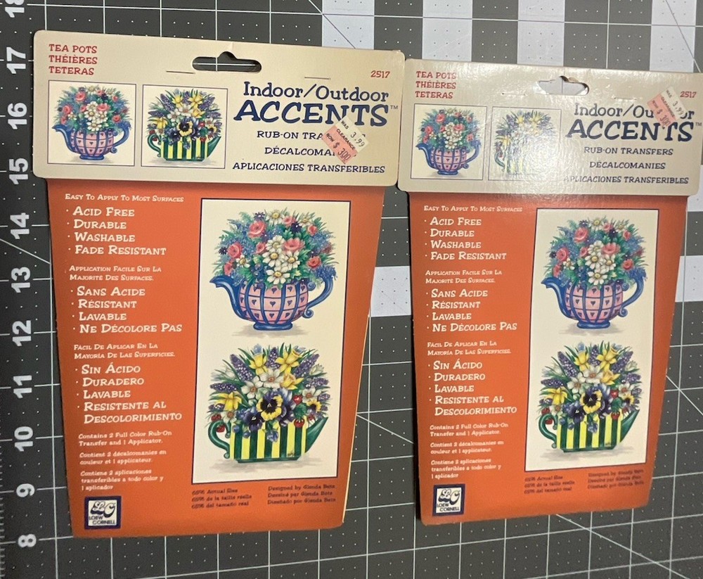 Indoor/Outdoor Accents RUB-ON TRANSFERS – Tea Pots – 2; Flower Garden & Baskets