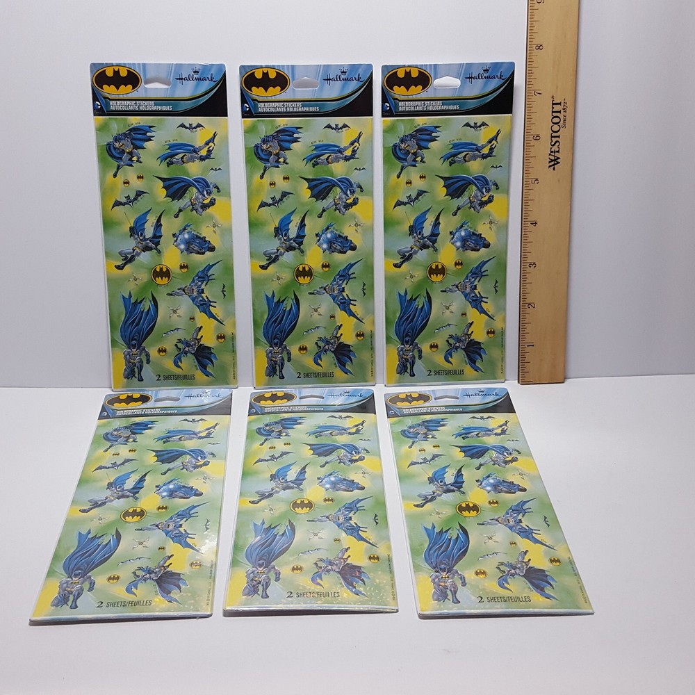 USA Made Lot 6 Packs Hallmark Holographic BATMAN Stickers 2 Sheets Per Pack NOS