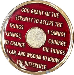 3 Month AA Medallion Metallic Mandarin Red 90 Day Sobriety Token Coin Chip