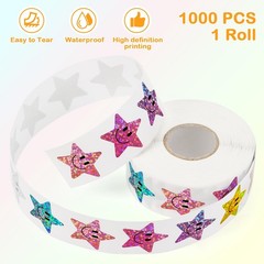1000PCS Smiling Glitter Star Stickers, 1inch, 10 Colored Sparkly Foil Happy S…