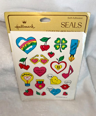 New Sealed VTG 1981 Hallmark Heart Shaped Fruit Clover Rainbow Note + Stickers