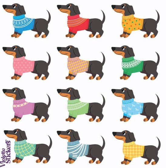 Violette Stickers Dachshund Mini Dogs in Sweater Crafts Planner Supply Scrapbook