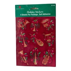 Vtg American Greetings Christmas Stickers Musical Instruments 4 Sheets Sealed