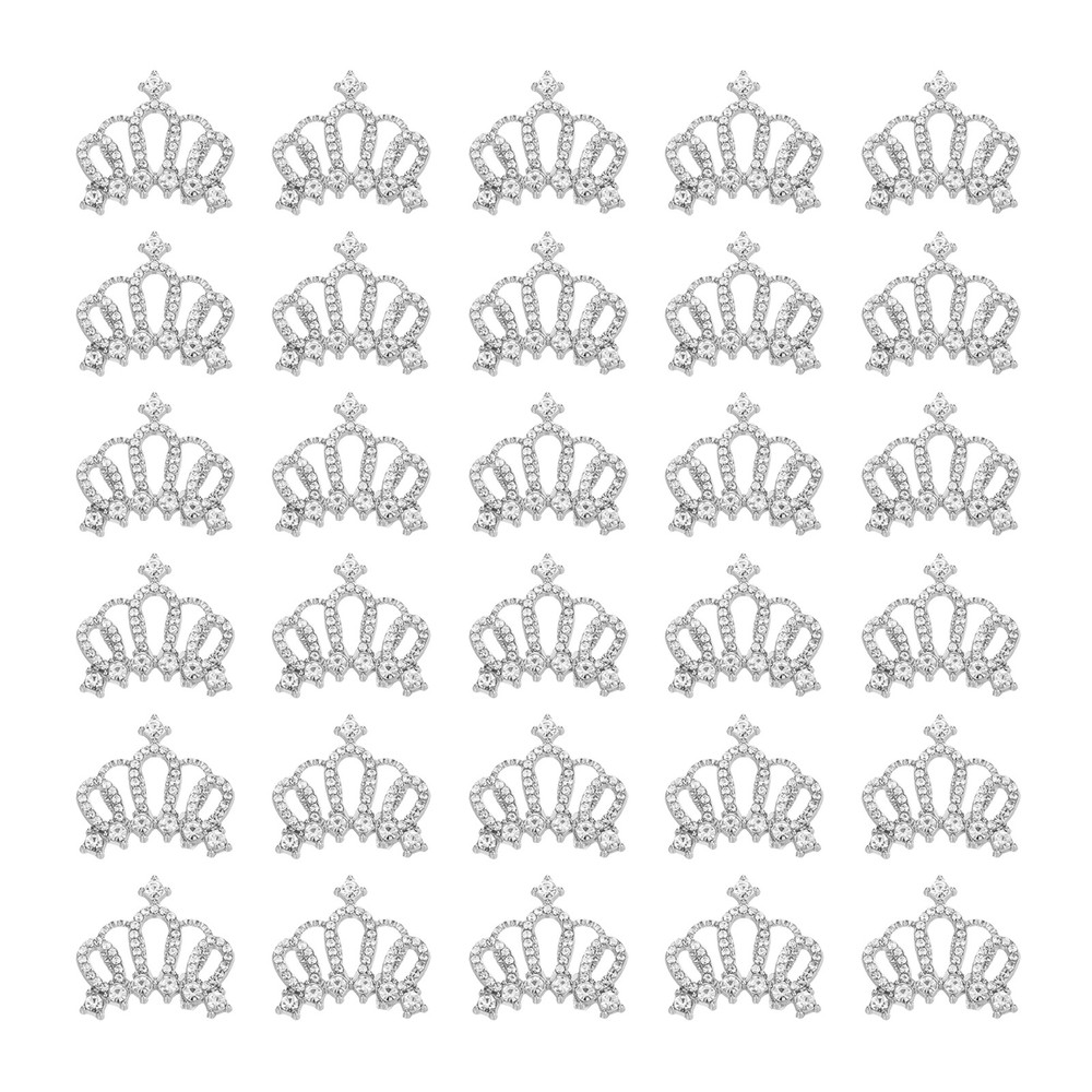 30Pcs Crown Charms 1″ x 0.95″ Mini Metal Rhinestone Crown, Silver