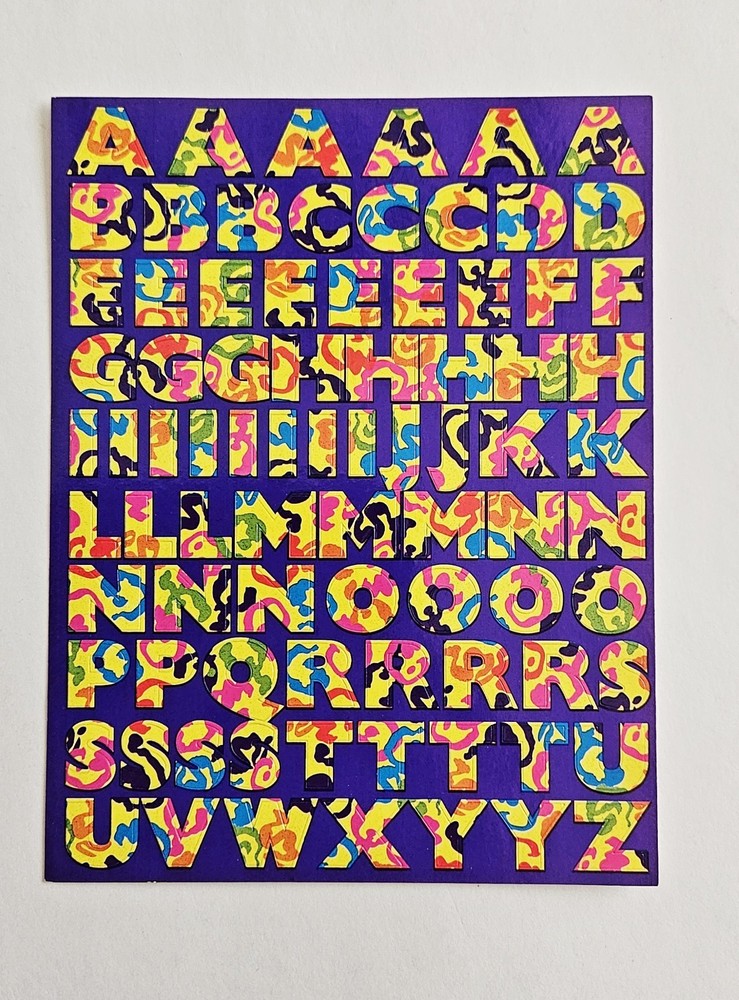 Vtg Lisa Frank Stickers S648 Alphabet Full Sheet Art Letters