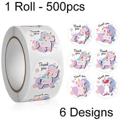 1 Roll 500pcs Unicorn Party Thank You Sticker Label Self Adhesive 6 Designs 25mm