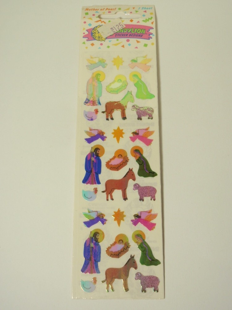 Vintage 1990 Sandylion Mother of Pearl Christmas Nativity Stickers *SEALED*