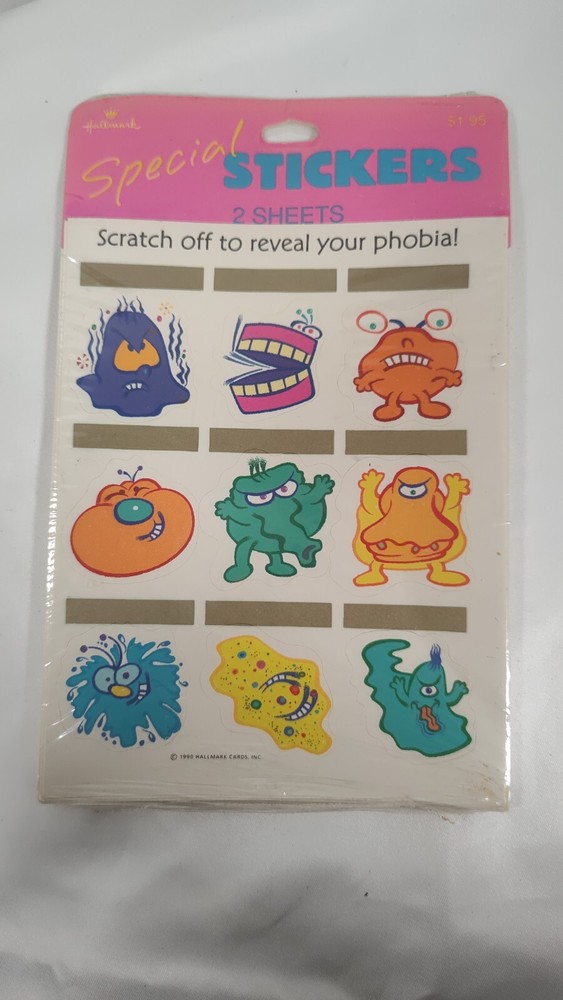 Vintage Hallmark Stickers 1990 Scratch Off Phobia Scary Monsters New SEALED RARE