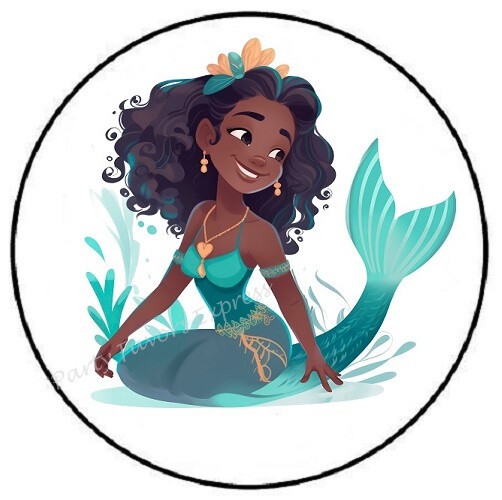 AFRICAN AMERICAN MERMAID ENVELOPE SEALS LABELS STICKERS PARTY FAVORS