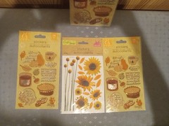 CRAFTERS SQUARE LOT OF 4 FALL STICKERS AUTUMN LEAVES PIE PUMPKINS 3D FLAT ORANGE