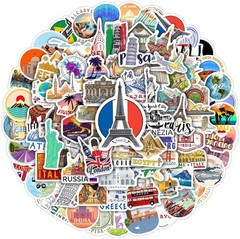 World Map Landmarks Stickers 100 Pcs Waterproof Vinyl Decals for Water Bottle…