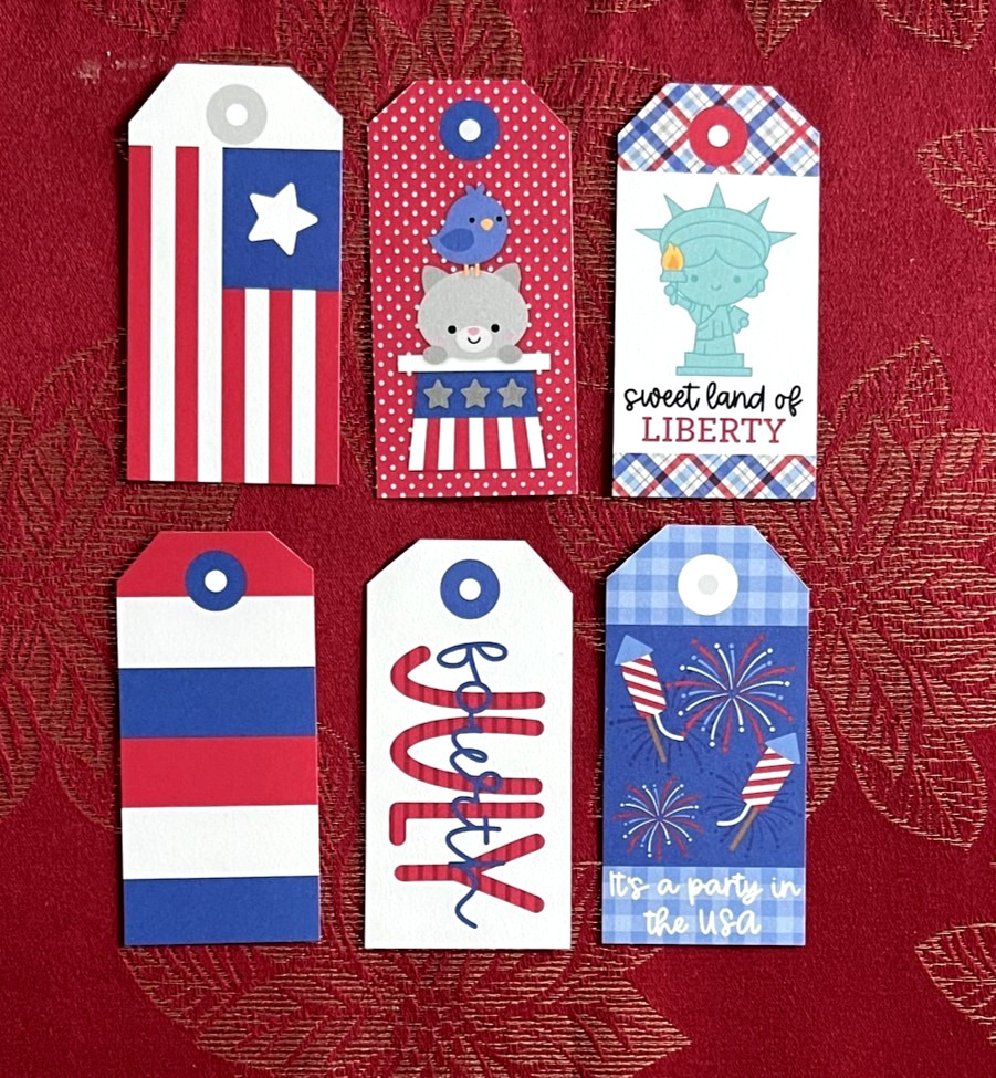 6X Doodlebug Scrapbook Card Tags July 4th Summer Patriotic – T1