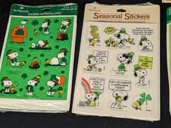 Vintage NOS Peanuts Gang Snoopy Hallmark THANKSGIVING & ST PATRICK’S Stickers