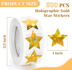 500 PCS Holographic Gold Star Stickers, 1 Inch Self Adhesive Metallic Glitter Fo