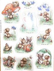 Vintage 1982 Hallmark Sticker Sheet Mouse Mice Mushrooms Blue Birds Strawberry
