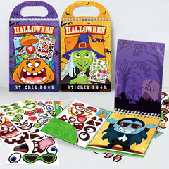 Halloween Make-a-Face Sticker Books 3-Pack,Halloween Toys Activity Pad for Kids
