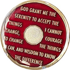 3 Month AA Medallion Metallic Mandarin Red 90 Day Sobriety Token Coin Chip