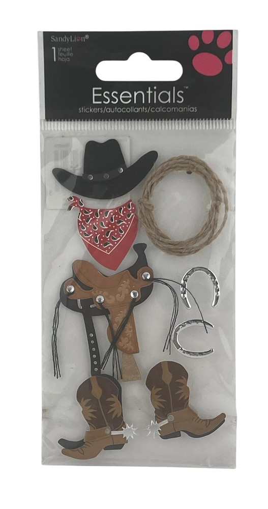 Sandylion Essentials 3D Cowboy Hat Saddle Boot Horseshoe Rope Scrapbook Sticker