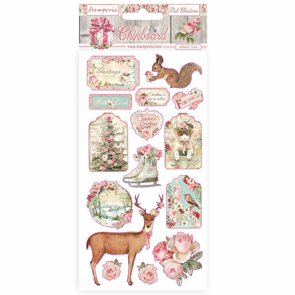 Stamperia – PINK CHRISTMAS – Chipboard 6X12″ – 15 Pieces #DFLCB37 TWO SETS