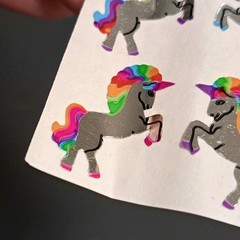 Vintage 1986 Sandylion foil shiny Unicorn Stickers Rearing Rainbow Mylar Mod