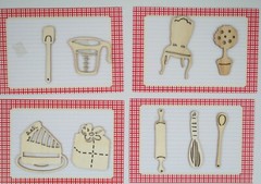 Claudine Hellmuth Laser Wood Die Cut Set Embellishments w/Rub On Transfers OOP