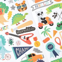 Pebbles COOL BOY CARDSTOCK STICKER SET scrapbooking (2) SHEETS FOIL