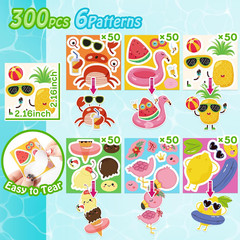 300Pcs Summer Face Stickers Roll Watermelon Pineapple Flamingo DIY Crafts