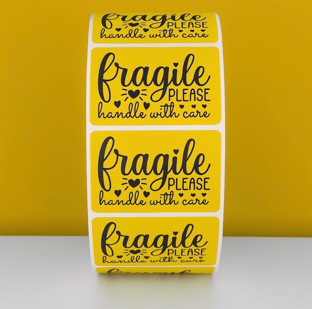 Fragile Stickers Handle With Care Labels Yellow Shipping Warning 2×1