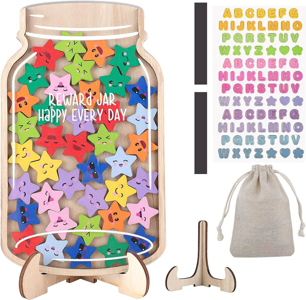45Pcs Magnetic Reward Jar for Kids, Large 9.8″ Star Jars Reward System, Magnetic