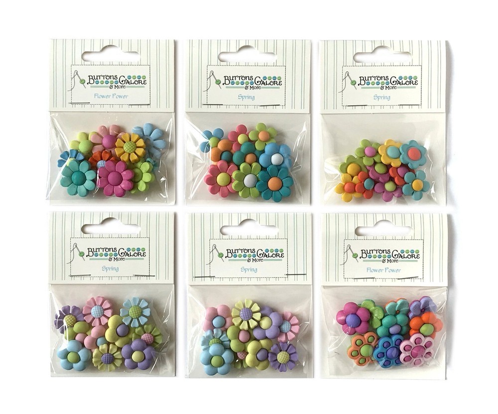 Buttons Galore 50+ Assorted FLOWER POWER Theme Buttons Set for Sewing & Crafts