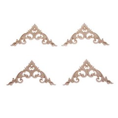 Wood Appliques Decorative Wood Onlays for Furniture, 4Pcs Unpainted DIY Retro