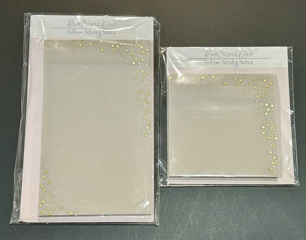 Set of 2 Rose Colored Daze Gold Stars Vellum Sticky Notes *New In Package*