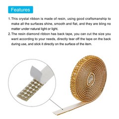 0.3 Inch 3 Yards Self Adhesive Crystal Rhinestone Diamond Ribbon Bright Gold