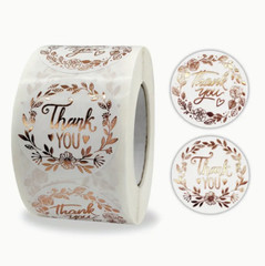 500pcs Round Rose Golden Thank You Stickers, Embroidered Glossy Finish