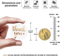 1.5Inch Thank You Stickers Roll 500 Pcs Rose Gold Thank You Stickers Lables Tags