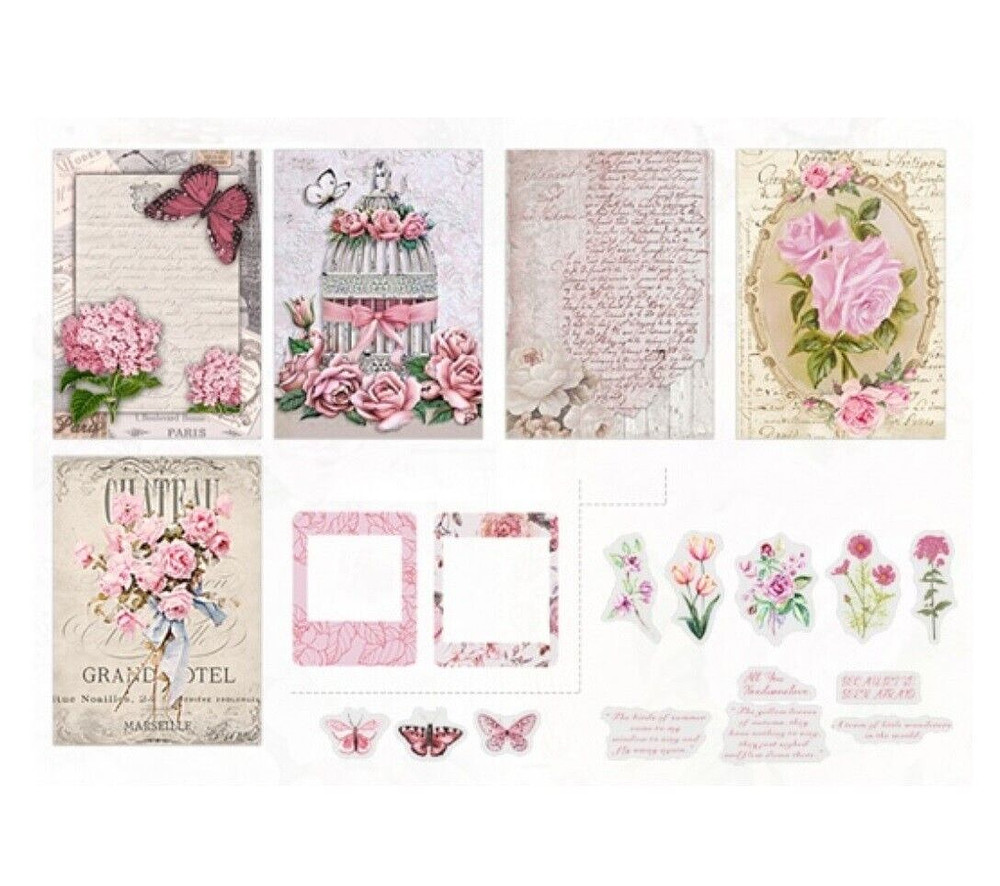Papers Stickers Frames Pink Mauve Flowers Butterflies Scrapbooking Card Making