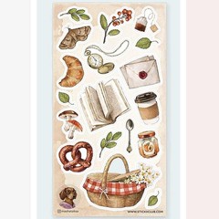 Autumn Picnic Stickers – Food, Books, and Nature Sticker Sheet – Crafts