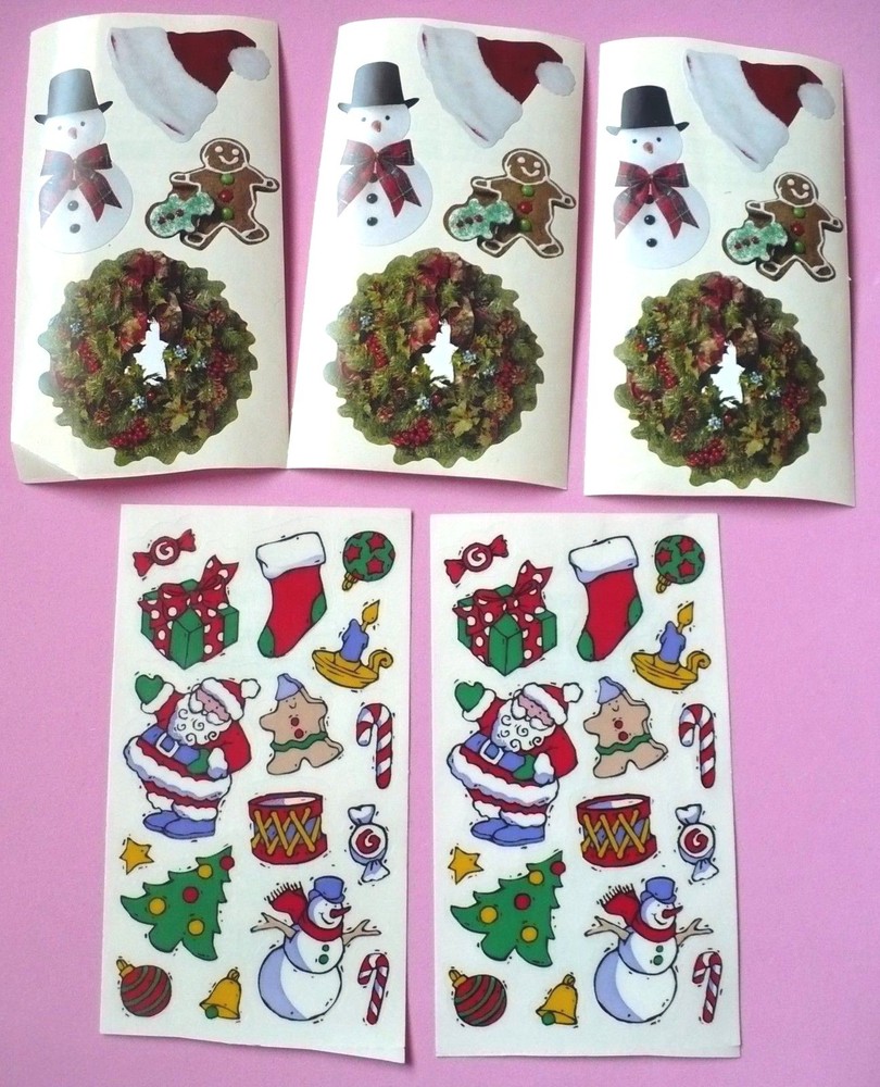 VINTAGE FRANCES MYER CHRISTMAS 44 STICKERS 5 SHEETS SANTA SNOWMAN WREATH
