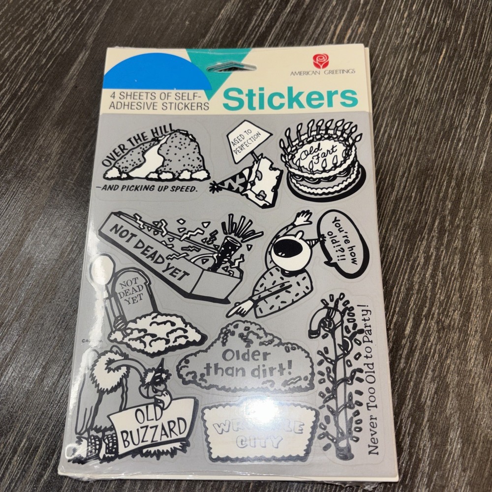 VTG American Greetings Stickers Over the Hill Funny Self Adhesive NOS 4 sheets