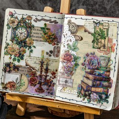 Vintage Rose Clock Window PET Foil Stickers Junk Journal Card Decorative Collage