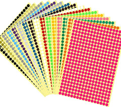 JANYUN 6528 Colored Dot Stickers, 1/4″ Round Labels, 20 Colors for Office/Classr