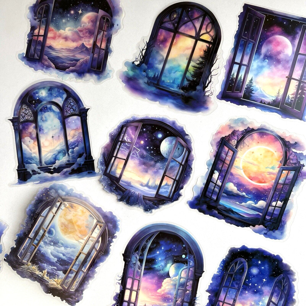 Celestial Moon Night Window Stickers Large Flake Junk Journals Collage