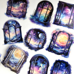 Celestial Moon Night Window Stickers Large Flake Junk Journals Collage