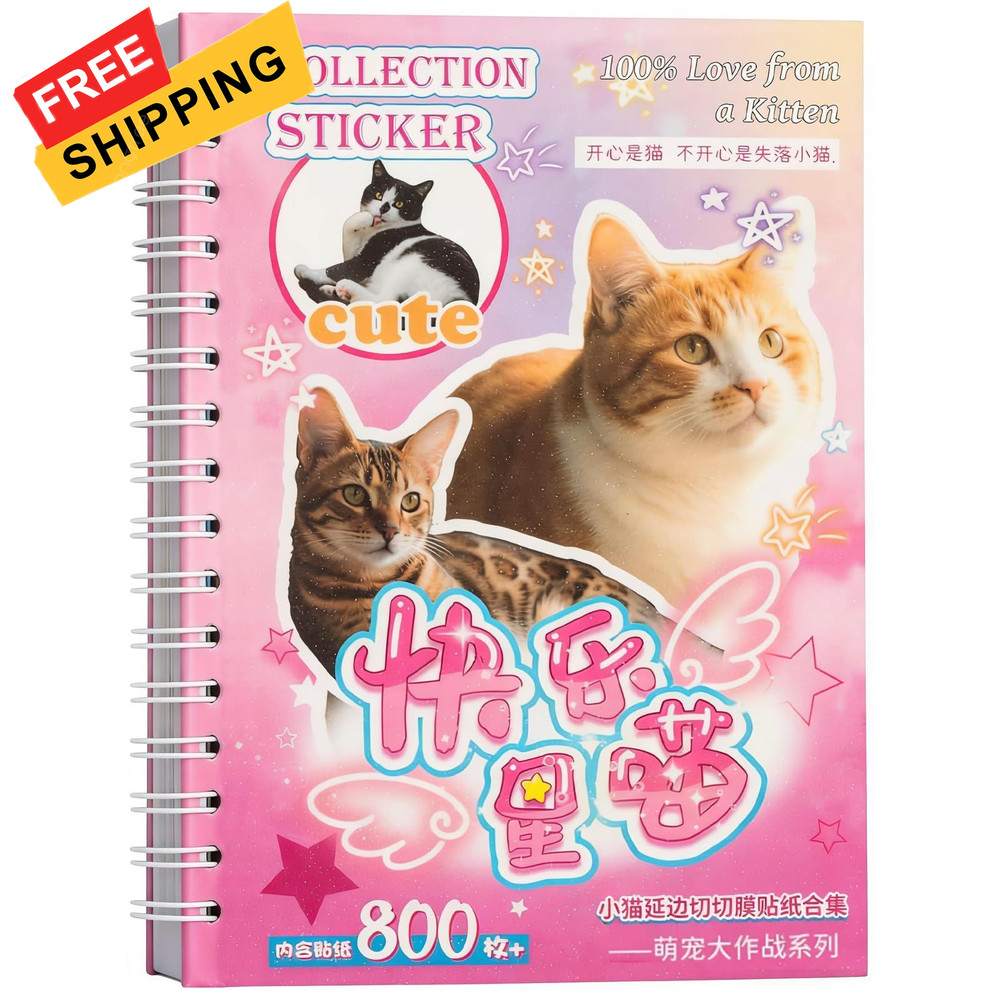 Cat Sticker Book, 30 Pages Over 800 + 10pcs Creative Kawaii Style 1