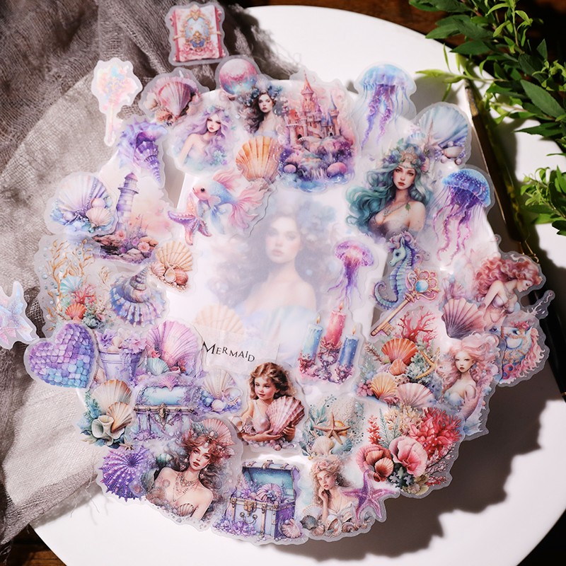 42 pcs Mermaid Translucent Vellum Matte Surface Paper Sticker Scrapbook Craft