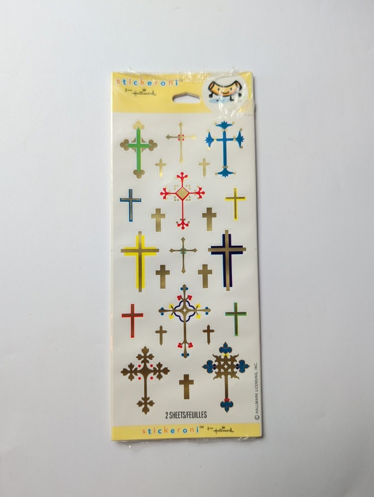 Hallmark Stickeroni Stickers CROSSES (2) Sheets Sealed Pack Religious Made USA