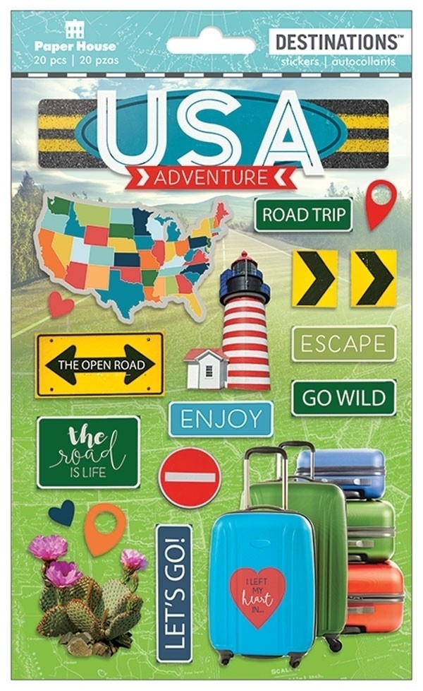 Crafts Stickers Dimensional Travel USA Road Trip Light House Suitcase Escape (DC
