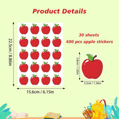 600 PCS Apple Shape Stickers for Kids Crafts, Red Apple Stickers for Teachers Re